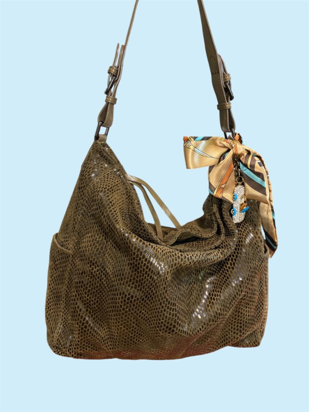 SORIAL SNAKE EMBOSSED LEATHER SHOULDER HOBO BAG
